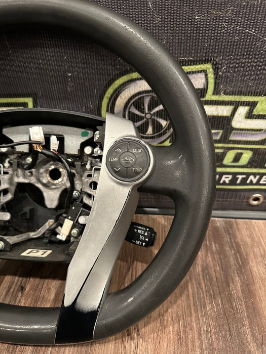 2014 TOYOTA PRIUS V BLACK LEATHER STEERING WHEEL OEM *WEAR* (READ DESCRIPTION)