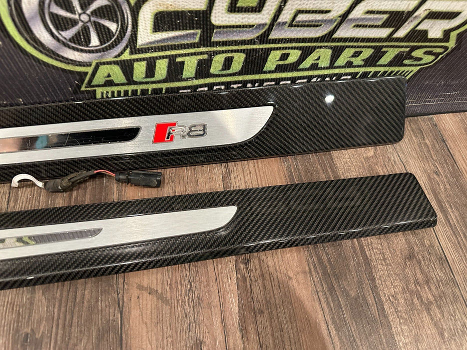 2021 AUDI R8 INTERIOR CARBON FIBER LEFT RIGHT KICK SCUFF PLATES OEM *READ*