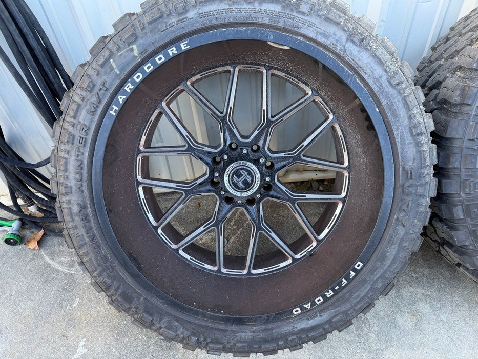 FORD F250 F350 8X170 HARDCORE HC104 BLACK MILLED 26X14 FURY 38X15.50R26 TIRES