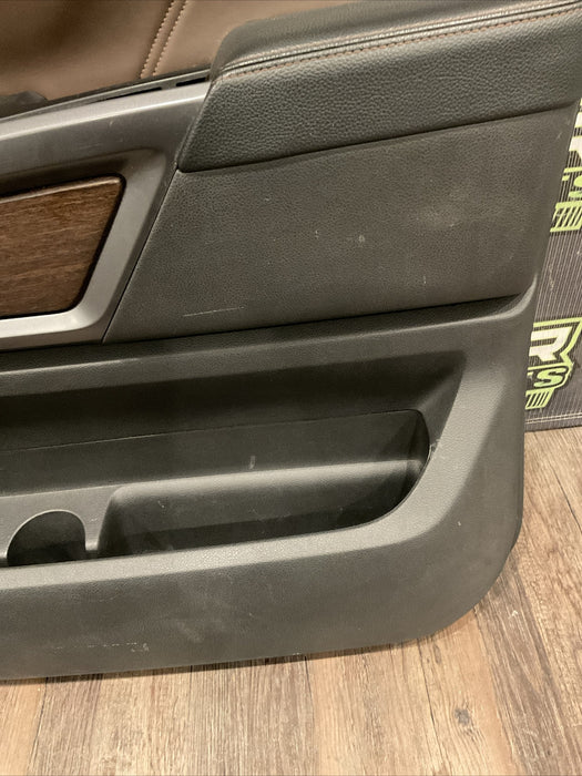 2016 NISSAN TITAN XD PLATINUM RESERVE FRONT RIGHT DOOR PANEL WOOD LEATHER OEM