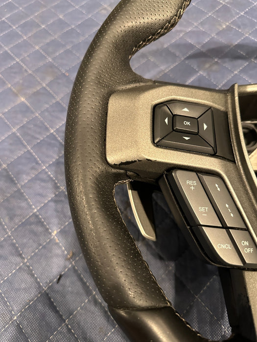 2019 FORD F150 3.5L RAPTOR LEATHER STEERING WHEEL W RED STRIPE OEM *SLIGHT WEAR*
