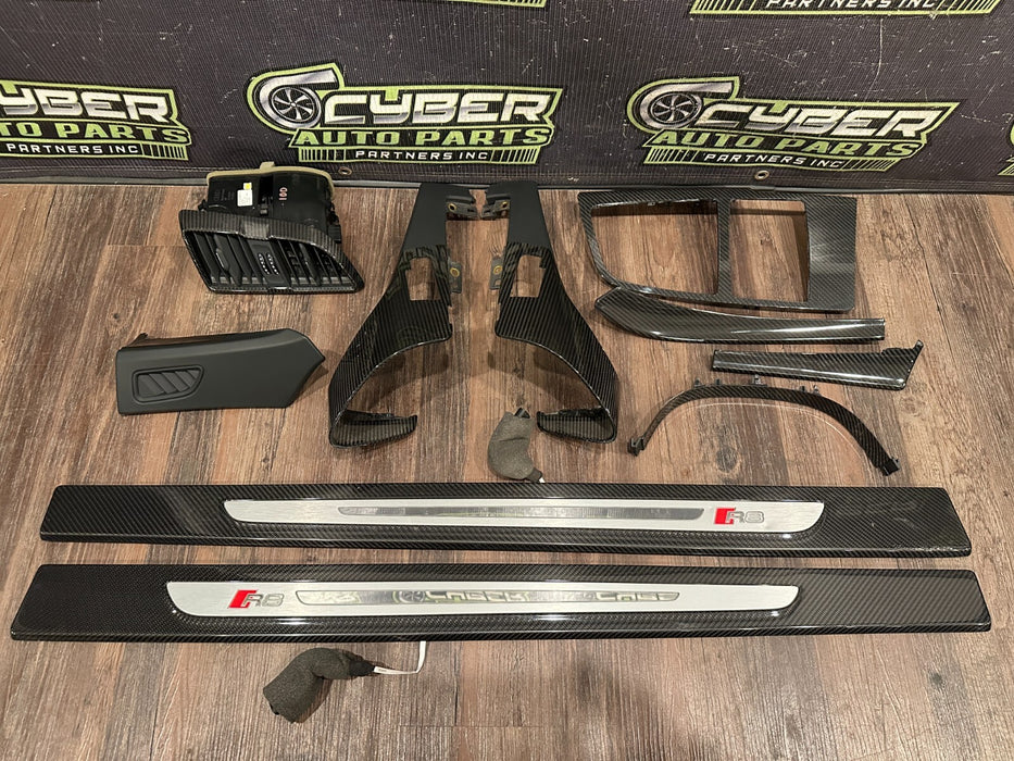 2017-18 AUDI R8 INTERIOR CARBON FIBER TRIM SET PANELS OEM *READ DESCRIPTION*