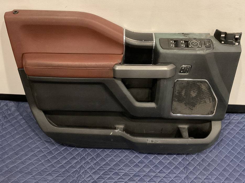 2017-22 FORD F450 PLATINUM FRONT DRIVER DARK MARSALA DOOR PANEL~COSMETIC DAMAGE~