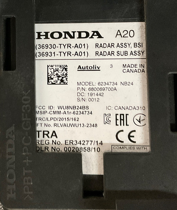 2019 Acura MDX Blind Spot Radar Sensor Unit Module OEM 36930-TYR-A01 RH