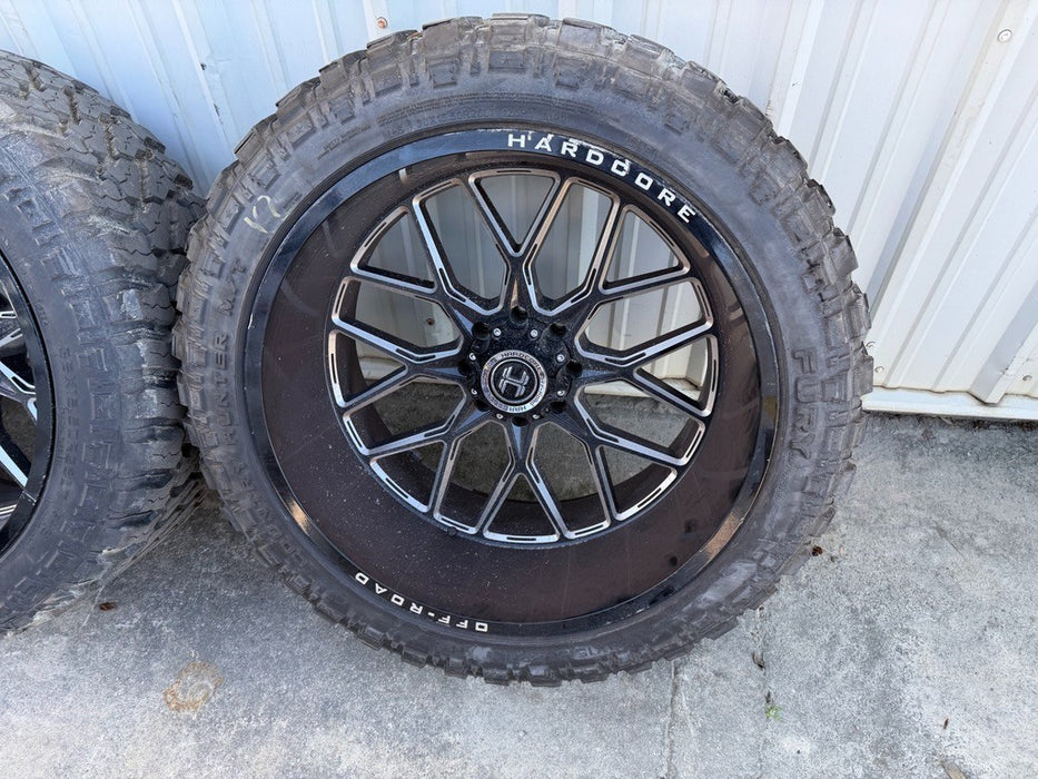 FORD F250 F350 8X170 HARDCORE HC104 BLACK MILLED 26X14 FURY 38X15.50R26 TIRES