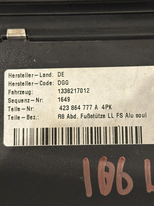 2014 AUDI R8 V8 OEM DEAD PEDAL FOOT REST TRIM BEZAL 423 864 777 A