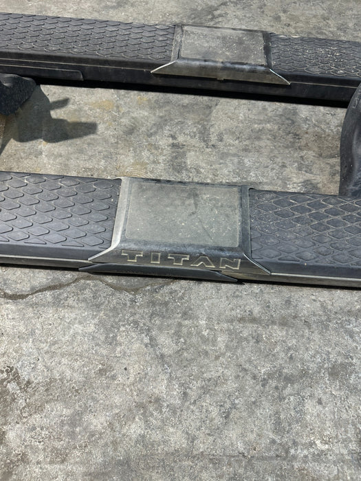 2017 NISSAN TITAN XD LEFT RIGHT RUNNING BOARD CHROME PAIR OEM