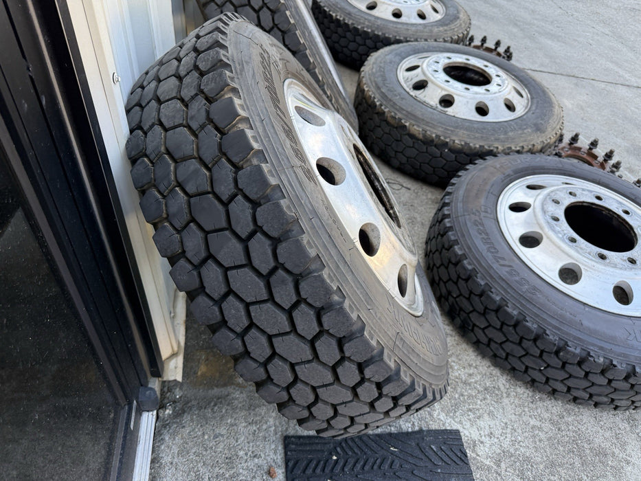 FORD F350 22.5" ALCOA WHEELS 255/70R22.5 BLACKHAWK BDR777 TIRES ADAPTERS