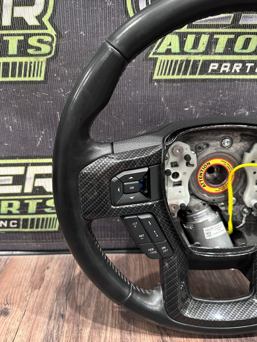 2017-2019 FORD F250 F350 F450 CARBON FIBER STEERING WHEEL OEM *FAULT/PARTS ONLY*