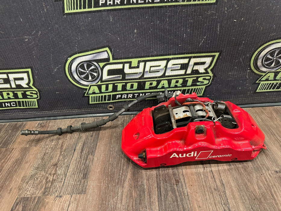 2021 AUDI R8 FRONT LEFT DRIVER RED CARBON CERAMIC BRAKE CALIPER OEM