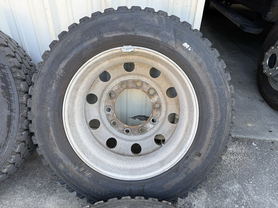 FORD F350 22.5" ALCOA WHEELS 255/70R22.5 BLACKHAWK BDR777 TIRES ADAPTERS