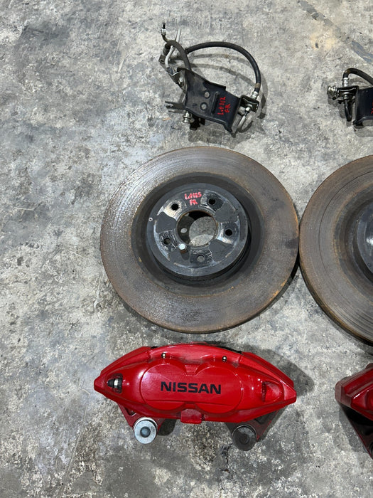 2013 NISSAN 370Z SPORT RED CALIPERS ROTORS BRAKE LINES SET OEM