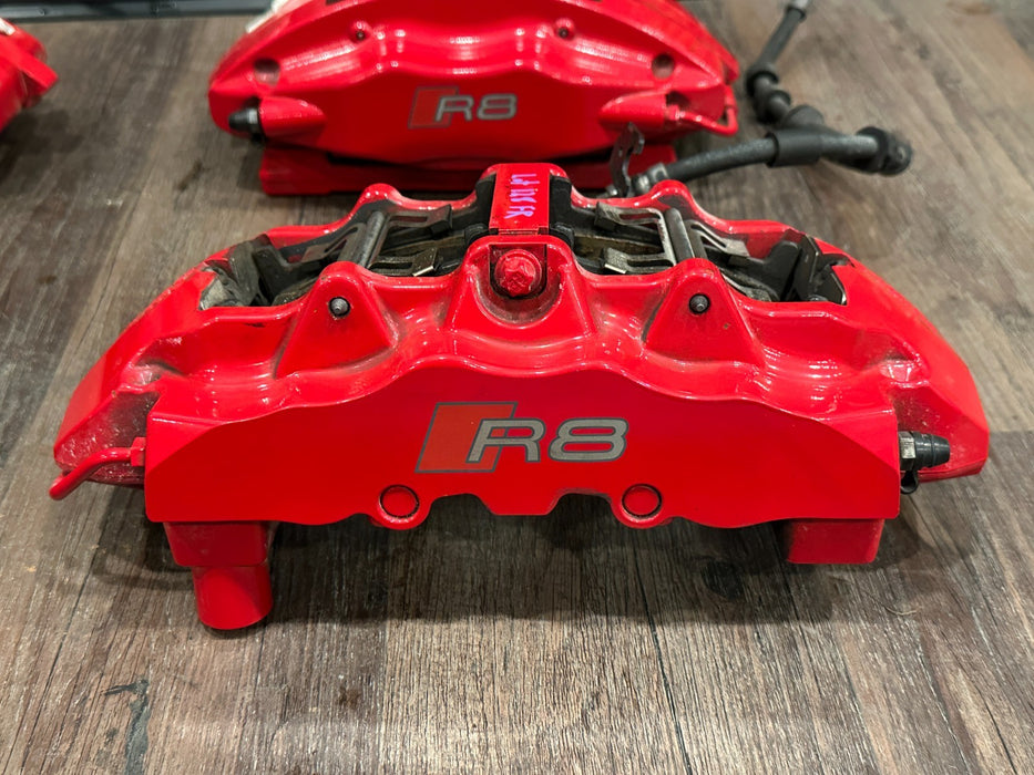 2017 AUDI R8 RED BRAKE CALIPER SET OEM *PAINT CHIPS 9,10*