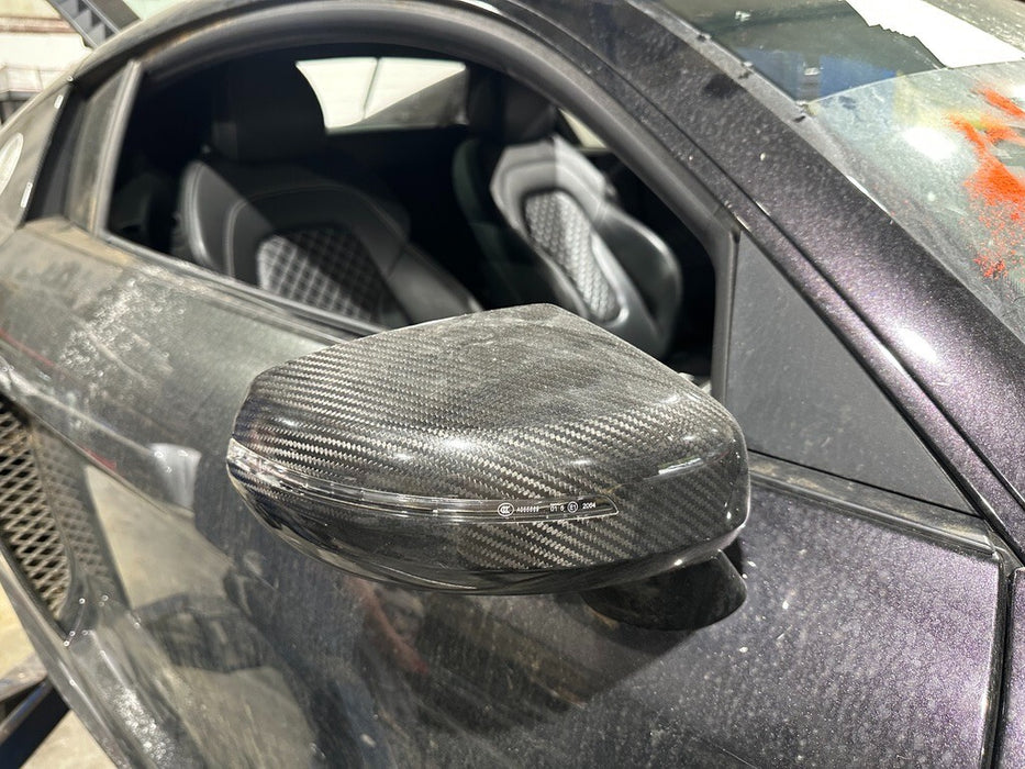 2014 AUDI R8 PLUS DRIVER PASSENGER CARBON FIBER MIRROR ASSEMBLIES GENUINE OEM