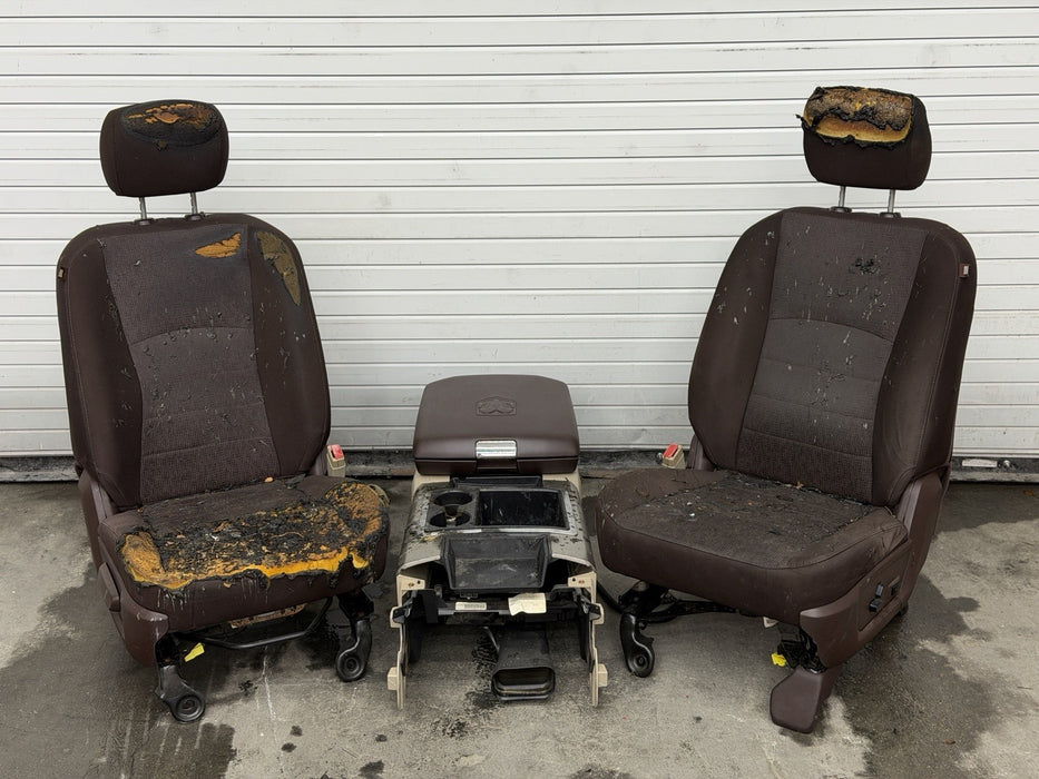 2015 RAM 2500 SLT FRONT SEATS PAIR LEFT RIGHT CENTER CONSOLE OEM CLOTH *BURN*