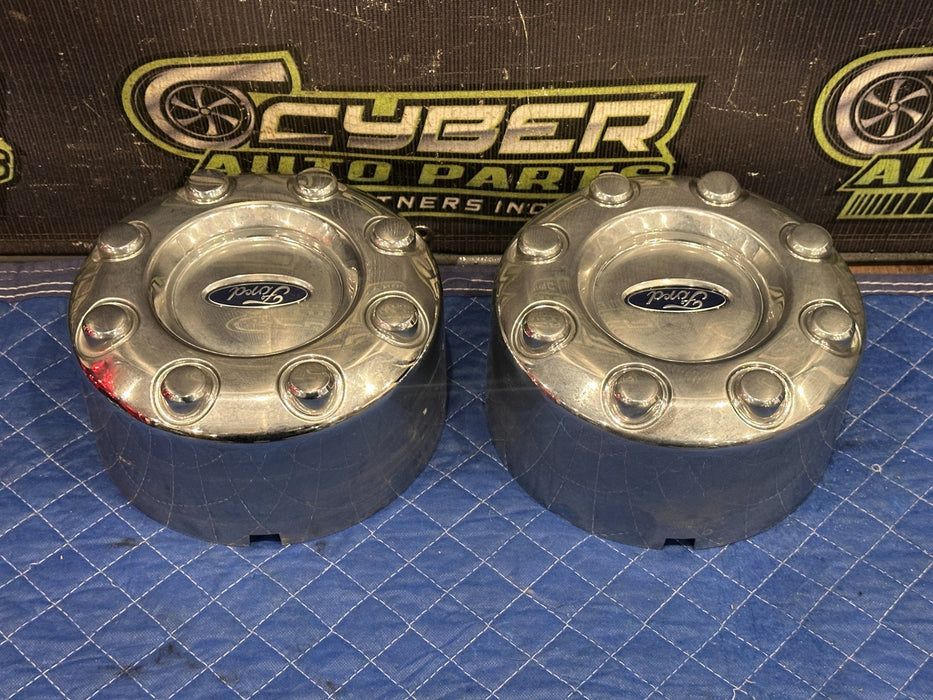 2017-2019 FORD F350 REAR LEFT RIGHT DUALLY WHEEL CHROME CENTER CAP PAIR OEM