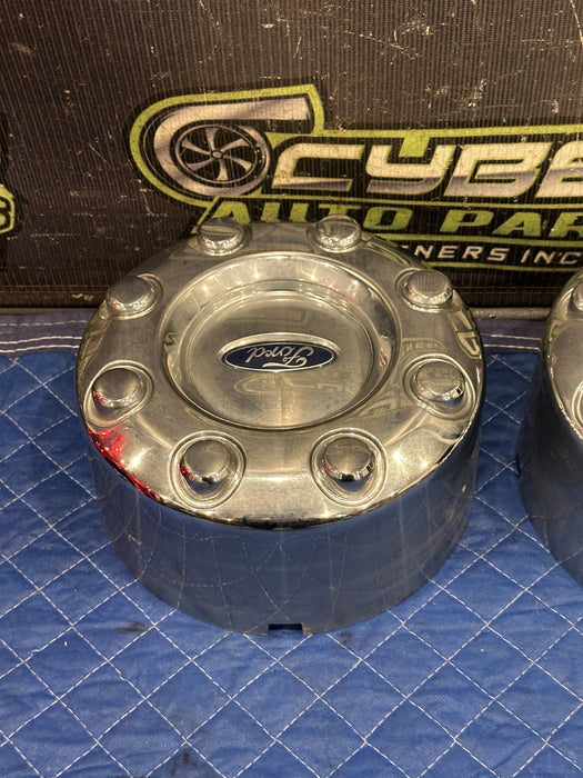 2017-2019 FORD F350 REAR LEFT RIGHT DUALLY WHEEL CHROME CENTER CAP PAIR OEM