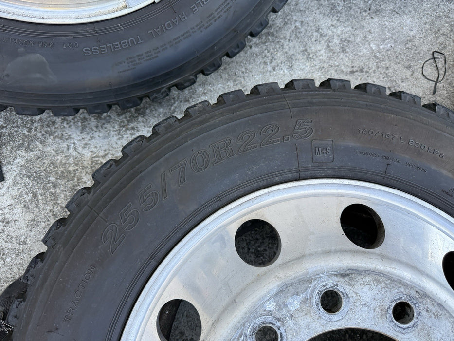 FORD F350 22.5" ALCOA WHEELS 255/70R22.5 BLACKHAWK BDR777 TIRES ADAPTERS