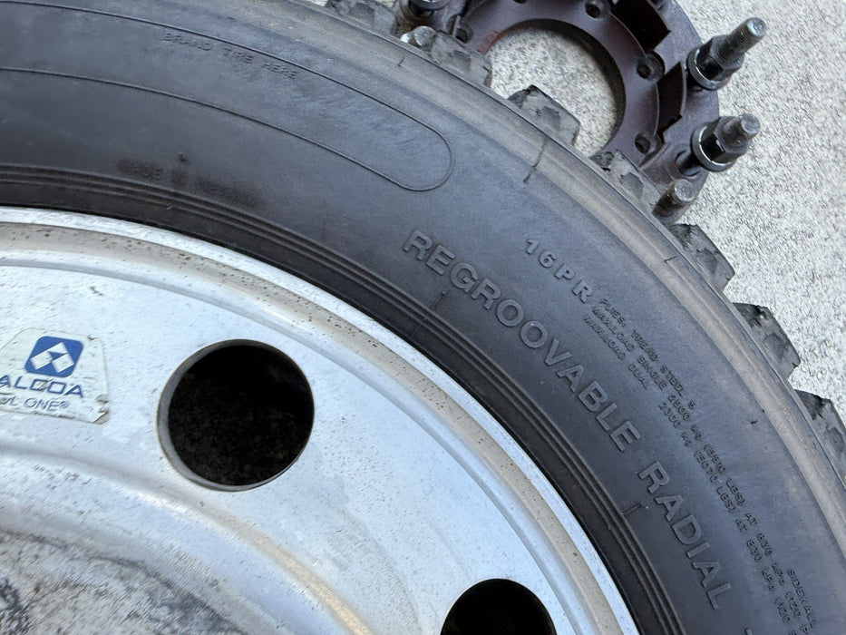 FORD F350 22.5" ALCOA WHEELS 255/70R22.5 BLACKHAWK BDR777 TIRES ADAPTERS