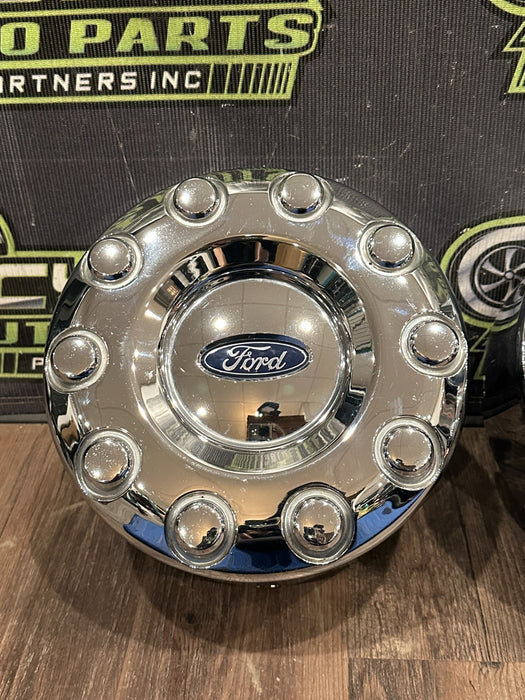 2017-2019 FORD F250 F350 F450 LEFT RIGHT CHROME WHEEL CENTER CAPS OEM *WEAR/READ