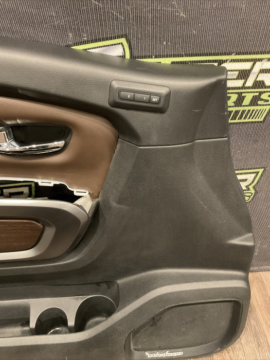 2016 NISSAN TITAN XD PLATINUM RESERVE FRONT LEFT DOOR PANEL WOOD LEATHER OEM