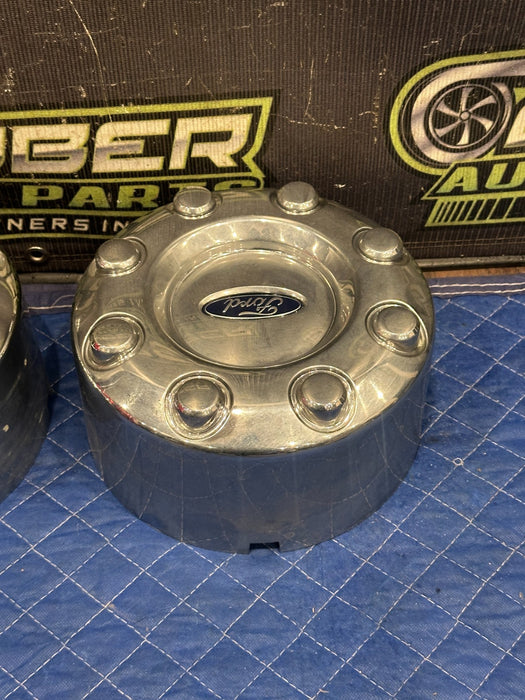 2017-2019 FORD F350 REAR LEFT RIGHT DUALLY WHEEL CHROME CENTER CAP PAIR OEM