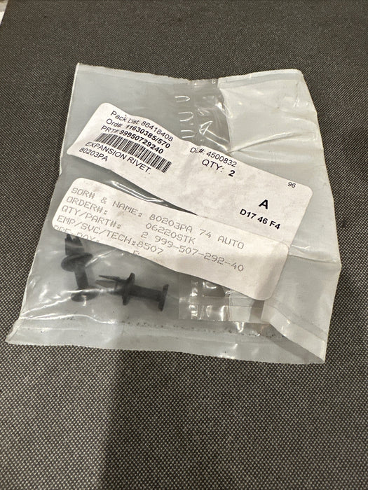 2015 Porsche 911 TURBO Expansion Rivet (2pc) 99950729240 OEM