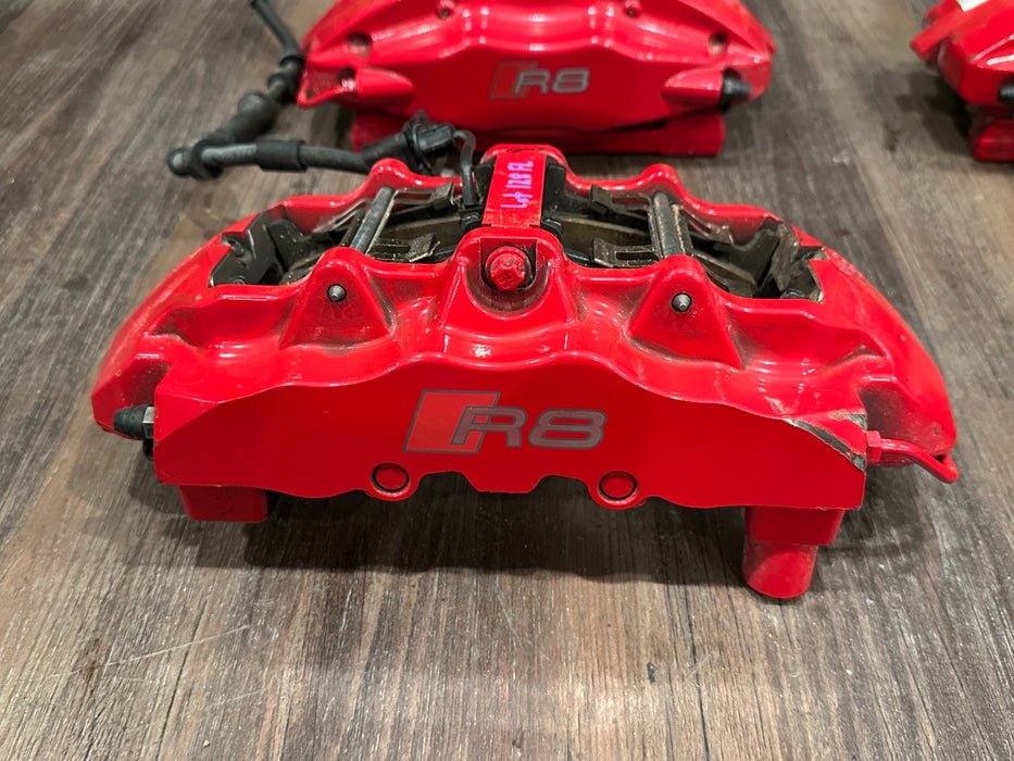 2017 AUDI R8 RED BRAKE CALIPER SET OEM *PAINT CHIPS 9,10*