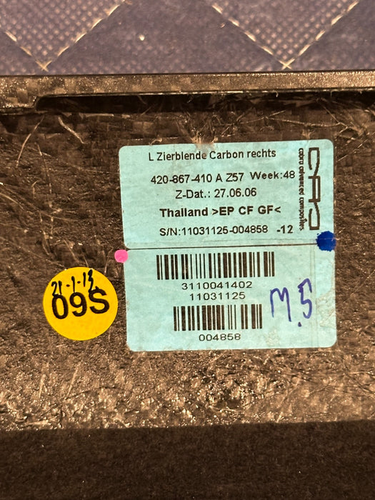 2014 AUDI R8 PLUS LEFT RIGHT CARBON FIBER DOOR PANEL TRIMS MOULDING 420 867 410