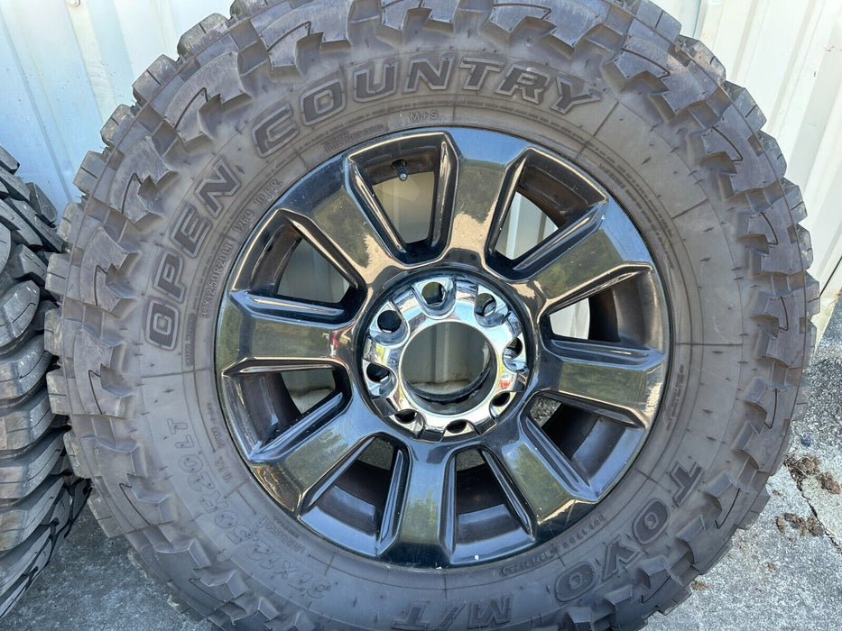 FORD F250 F350 8X170 BLACK PLATINUM 20X8 RIMS 37X12.50R20LT TOYO MT TIRES TPMS