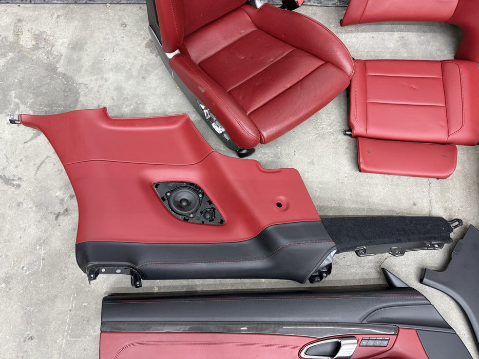2014 PORSCHE 911 TURBO S 991 FRONT REAR SEATS DOOR PANEL INTERIOR RED OEM