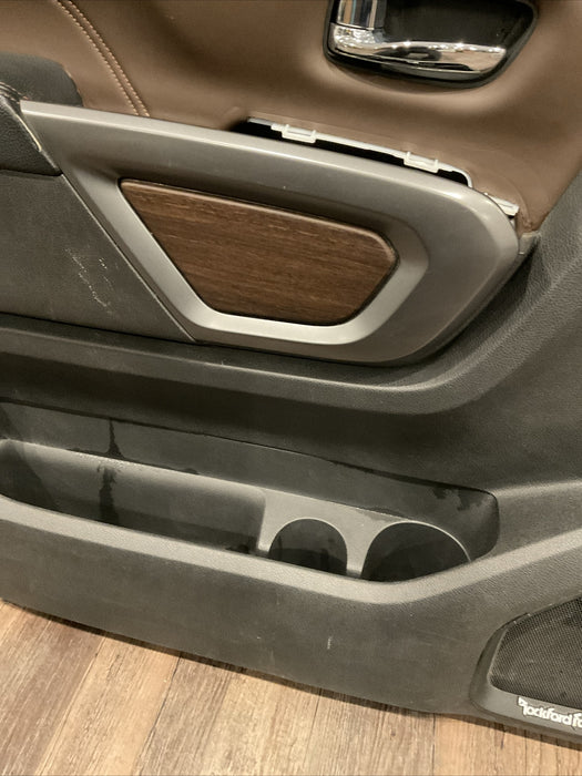 2016 NISSAN TITAN XD PLATINUM RESERVE FRONT LEFT DOOR PANEL WOOD LEATHER OEM