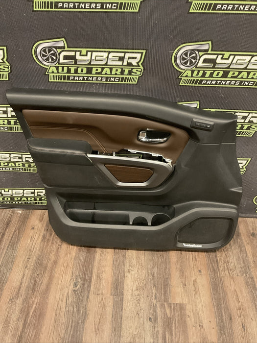 2016 NISSAN TITAN XD PLATINUM RESERVE FRONT LEFT DOOR PANEL WOOD LEATHER OEM