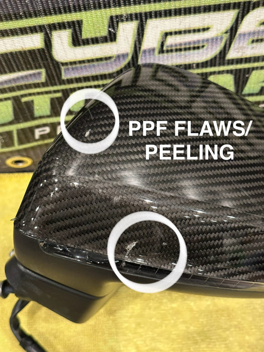 2021 AUDI R8 DRIVER LEFT CARBON FIBER DOOR MIRROR OEM *PPF FLAWS/CF IS GOOD*