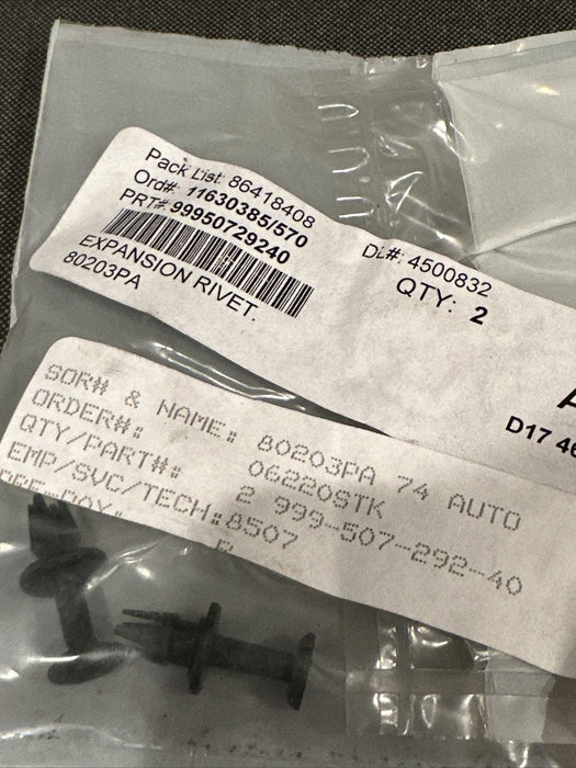 2015 Porsche 911 TURBO Expansion Rivet (2pc) 99950729240 OEM