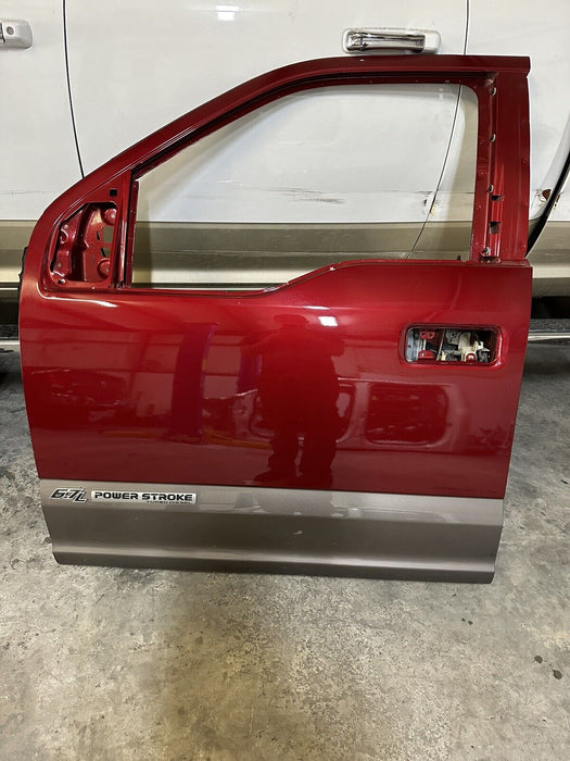 2017-2022 FORD F250 F350 FRONT LEFT DOOR TWO-TONE RUBY RED, CARIBOU (RR,H5)