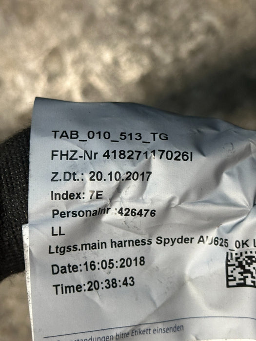 2018 AUDI R8 SPYDER OEM MAIN BODY WIRE WIRING HARNESS COUPE