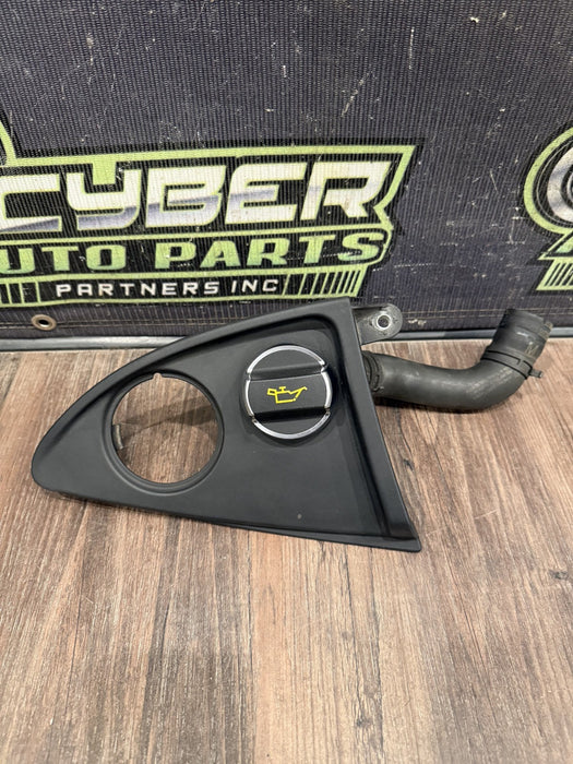 2014 PORSCHE 911 TURBO S 991 ENGINE OIL BRACKET W FILLER TUBE