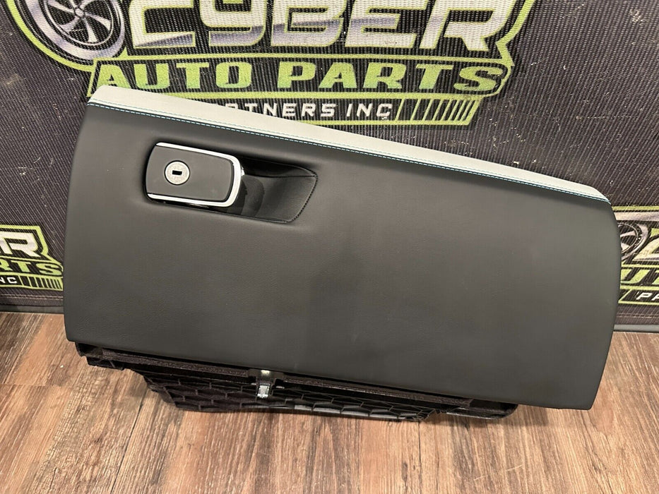 2020 BMW M4 F82 LEATHER GLOVE BOX STORAGE COMPARTMENT W BLUE STITCHING OEM