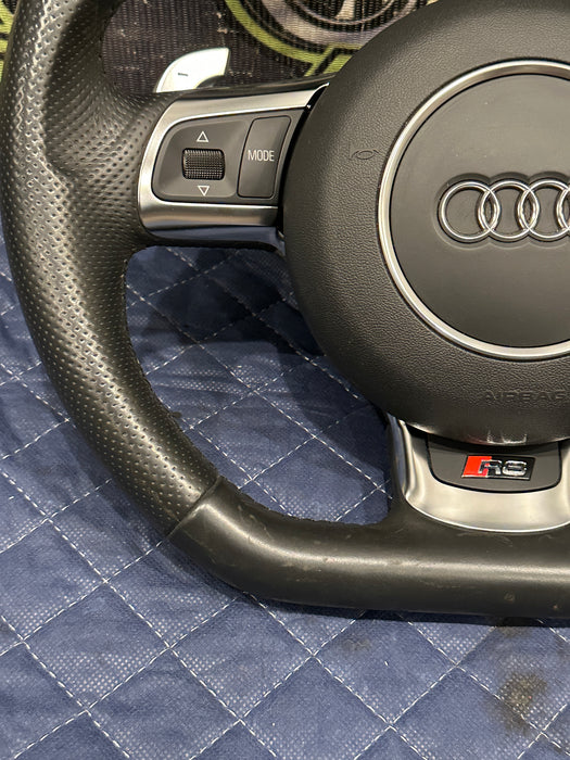 2014 AUDI R8 V10 PLUS BLACK LEATHER STEERING WHEEL W/ AIR BAG AIRBAG OEM