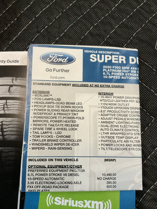 2020 FORD F250 F350 F450 OWNERS MANUAL BOOK OEM